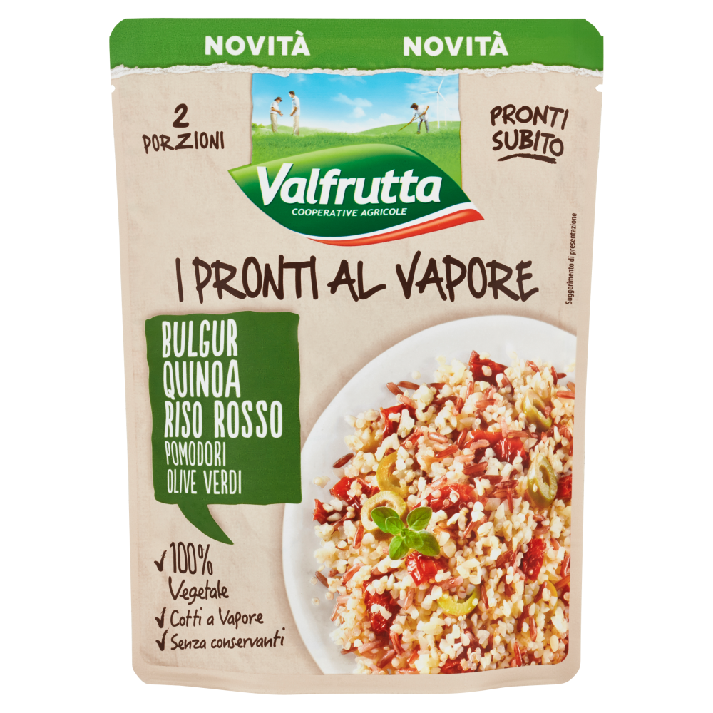 Valfrutta I Pronti al Vapore Bulgur, Quinoa, Riso Rosso, Pomodori, Olive Verdi 220 g