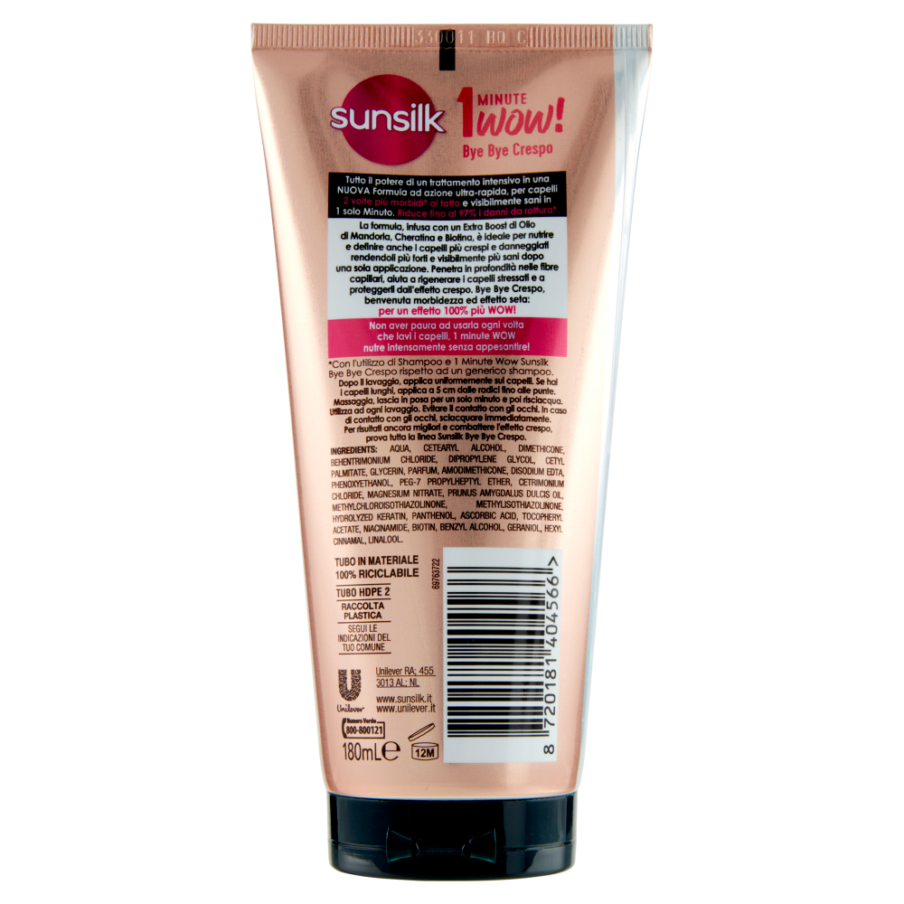 sunsilk Bye Bye Crespo 1 Minute Wow! Trattamento Intensivo per Capelli Crespi e Danneggiati 180 mL