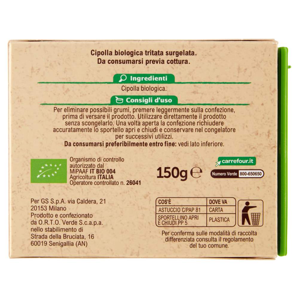 Carrefour Bio Cipolla tritata surgelata 150 g