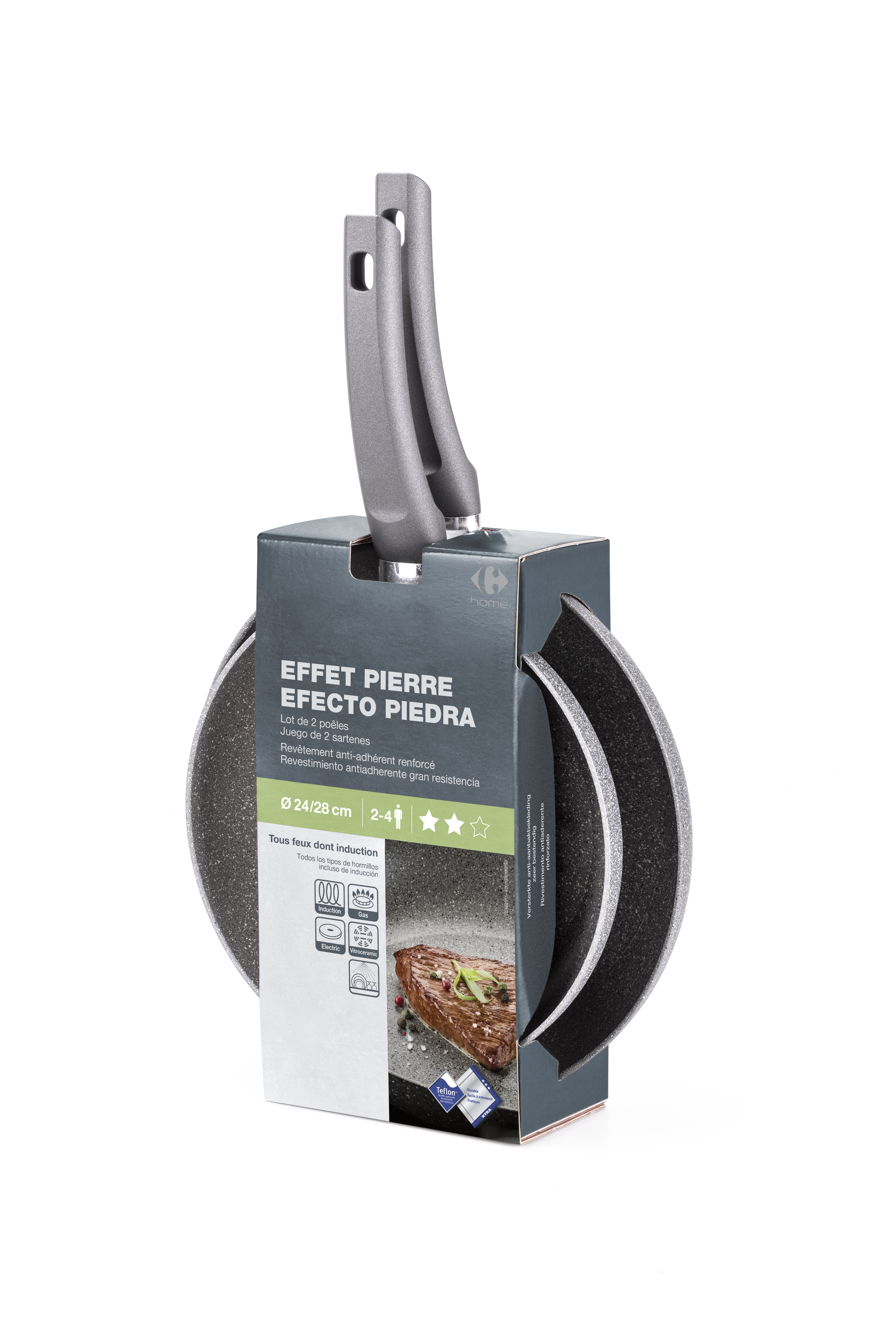 Carrefour Home Set 2 Padelle 24+28 cm per induzione con rivestimento effetto pietra