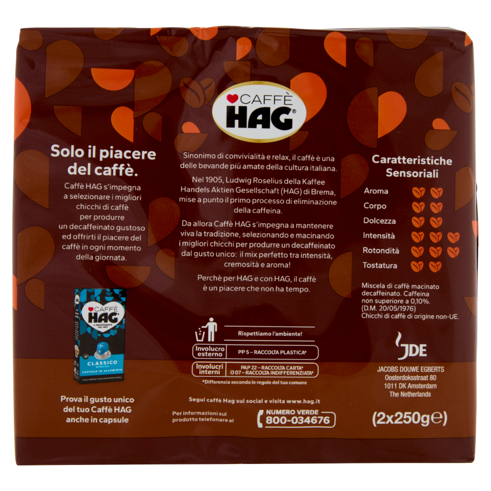 Caffè HAG Classico Caffè macinato Decaffeinato 2x250g