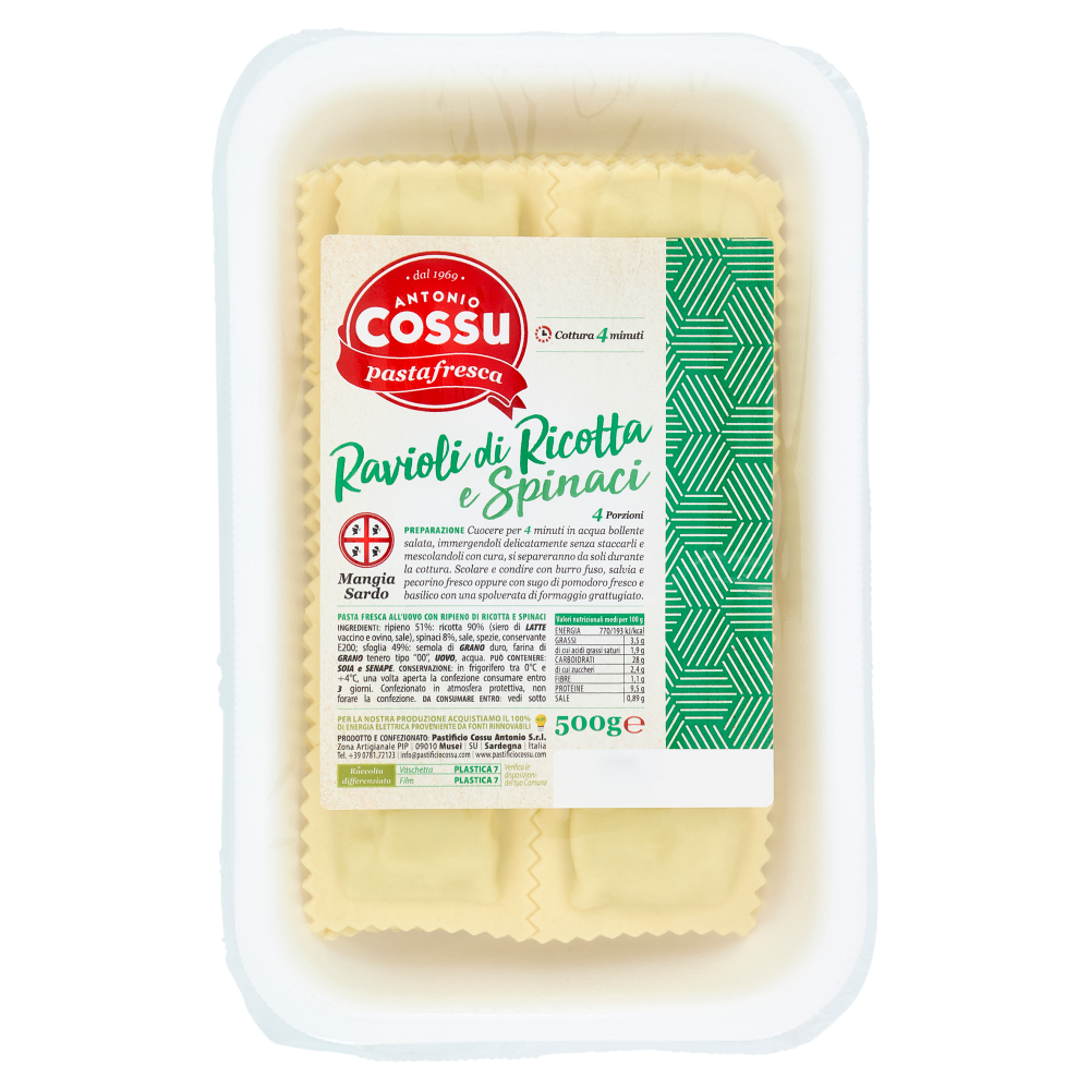 pastafresca Cossu Antonio Ravioli di Ricotta e Spinaci 500 g