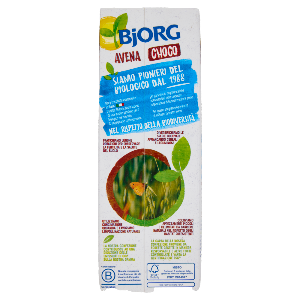 BJORG Avena e Cacao Bevanda Vegetale Biologica, Senza Zuccheri Aggiunti, Prodotto in Italia, 1L