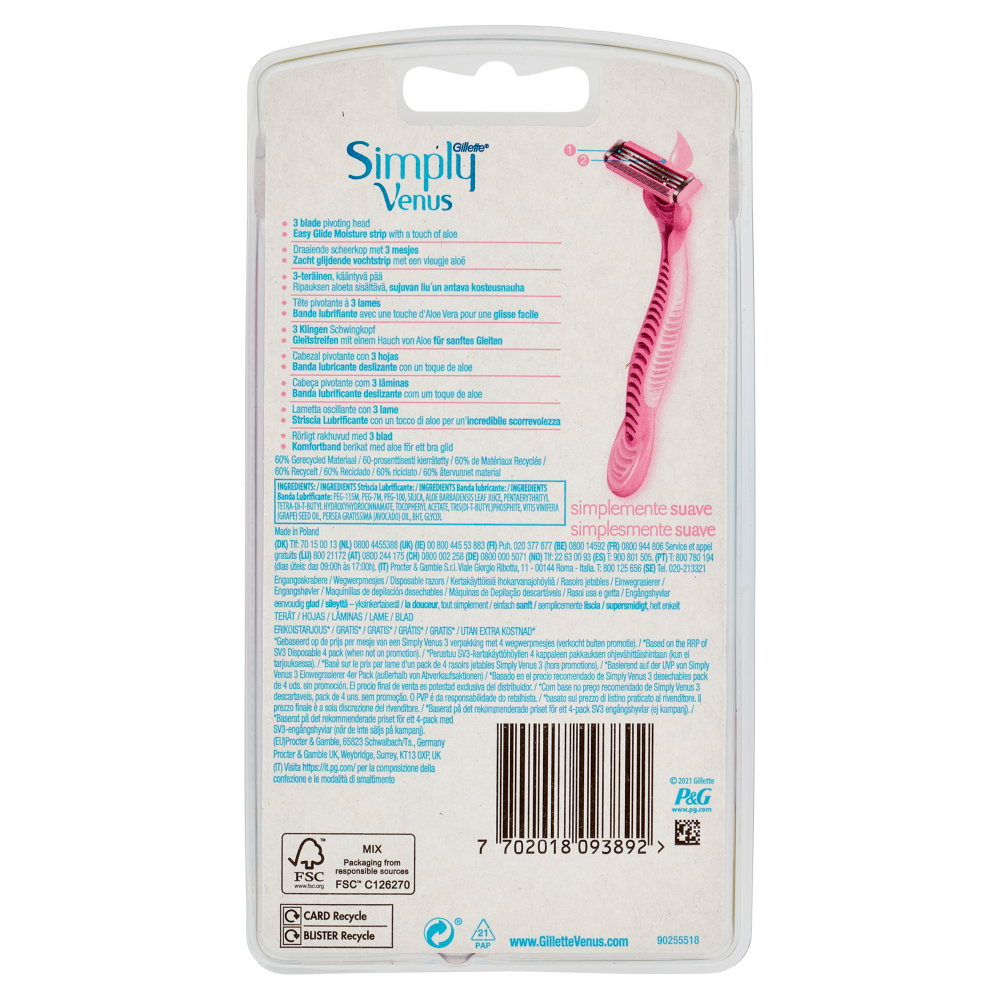 Gillette Rasoio da Donna Usa e Getta Simply Venus - 4 Rasoi + 2 Gratis = 6 Rasoi
