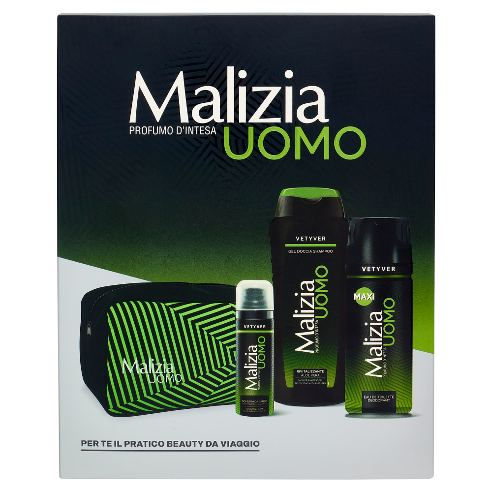 Malizia Uomo Vetyver Schiuma da Barba 50 mL + Gel Doccia Shampoo 250 mL + Edt Deodorant Maxi 175 mL
