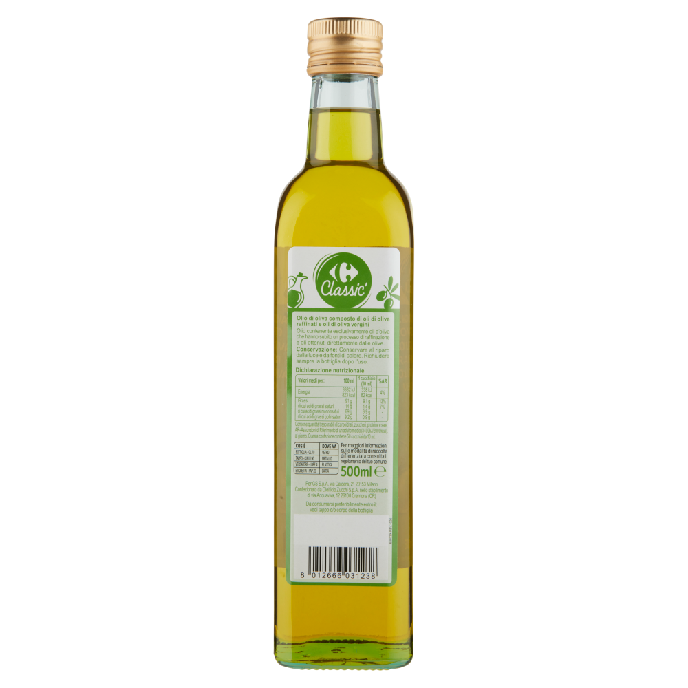Carrefour Classic Olio di Oliva Composto di Oli di Oliva Raffinati e Oli di Oliva Vergini 500 ml