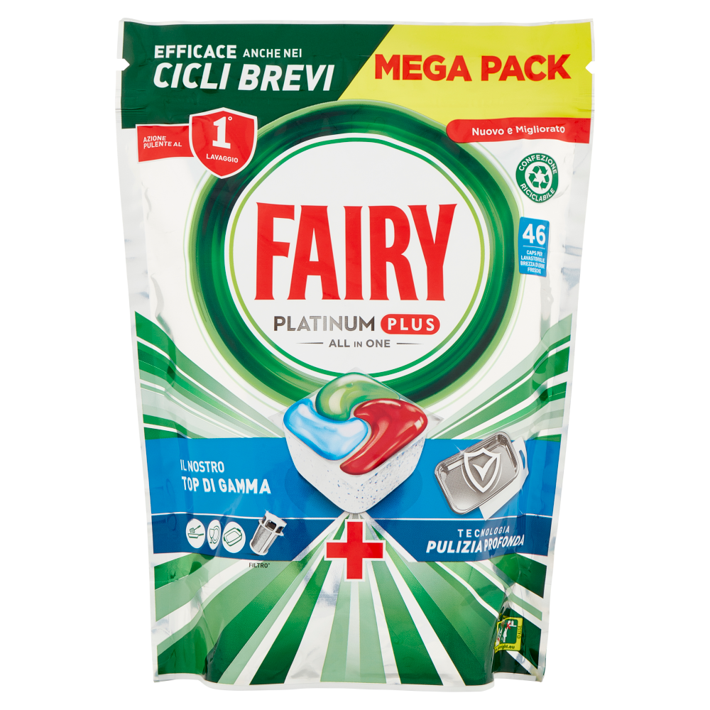 Fairy Pastiglie Lavastoviglie Platinum Plus Pulizia Profonda, Detersivo Piatti Erbe 46 Capsule 714 g