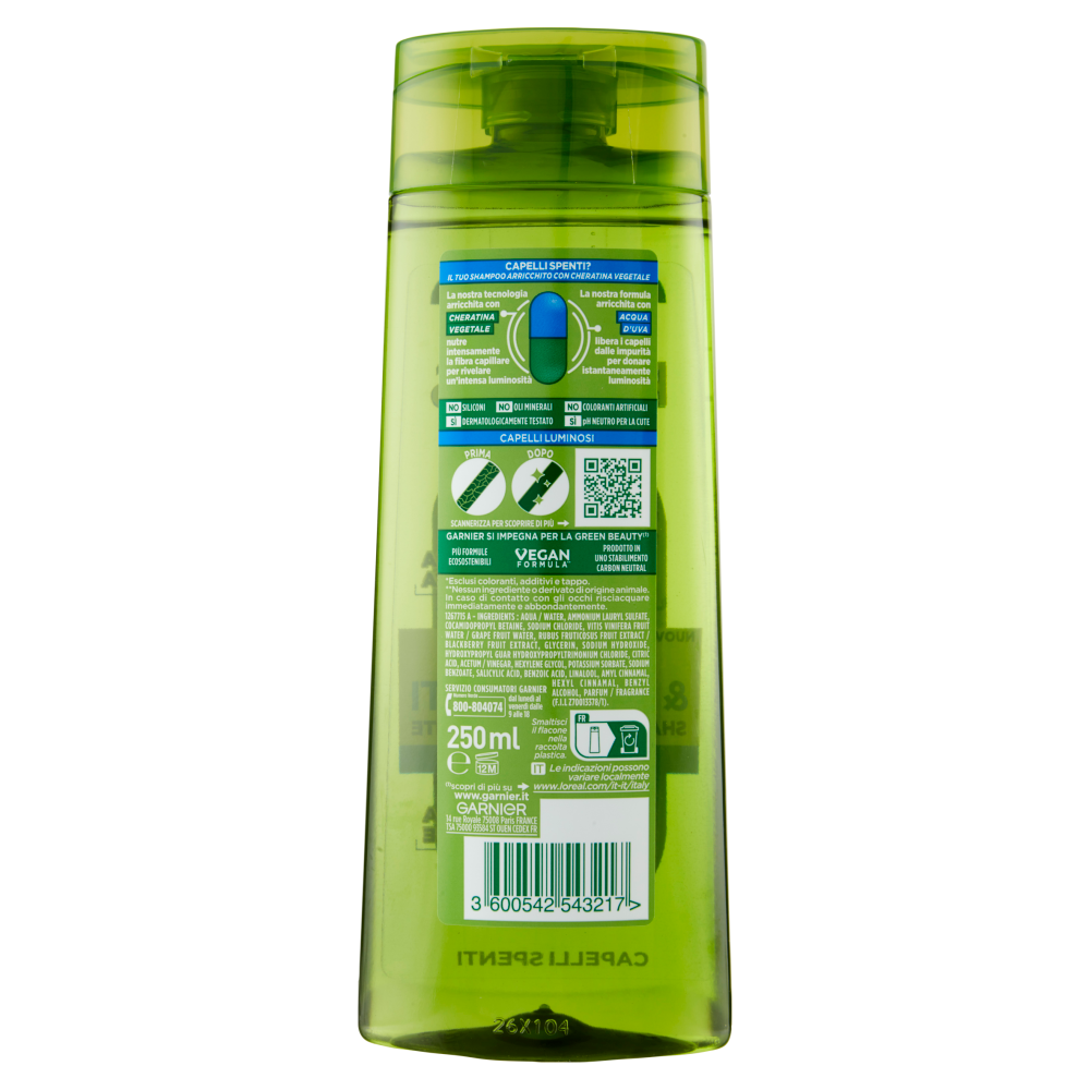 Garnier Fructis Shampoo Puliti & Brillanti, shampoo illuminante per capelli spenti, 250 ml