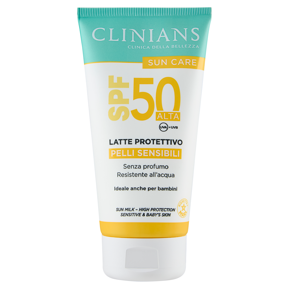 Clinians Sun Care Latte Protettivo Pelli Sensibili SPF 50 Alta 150 mL