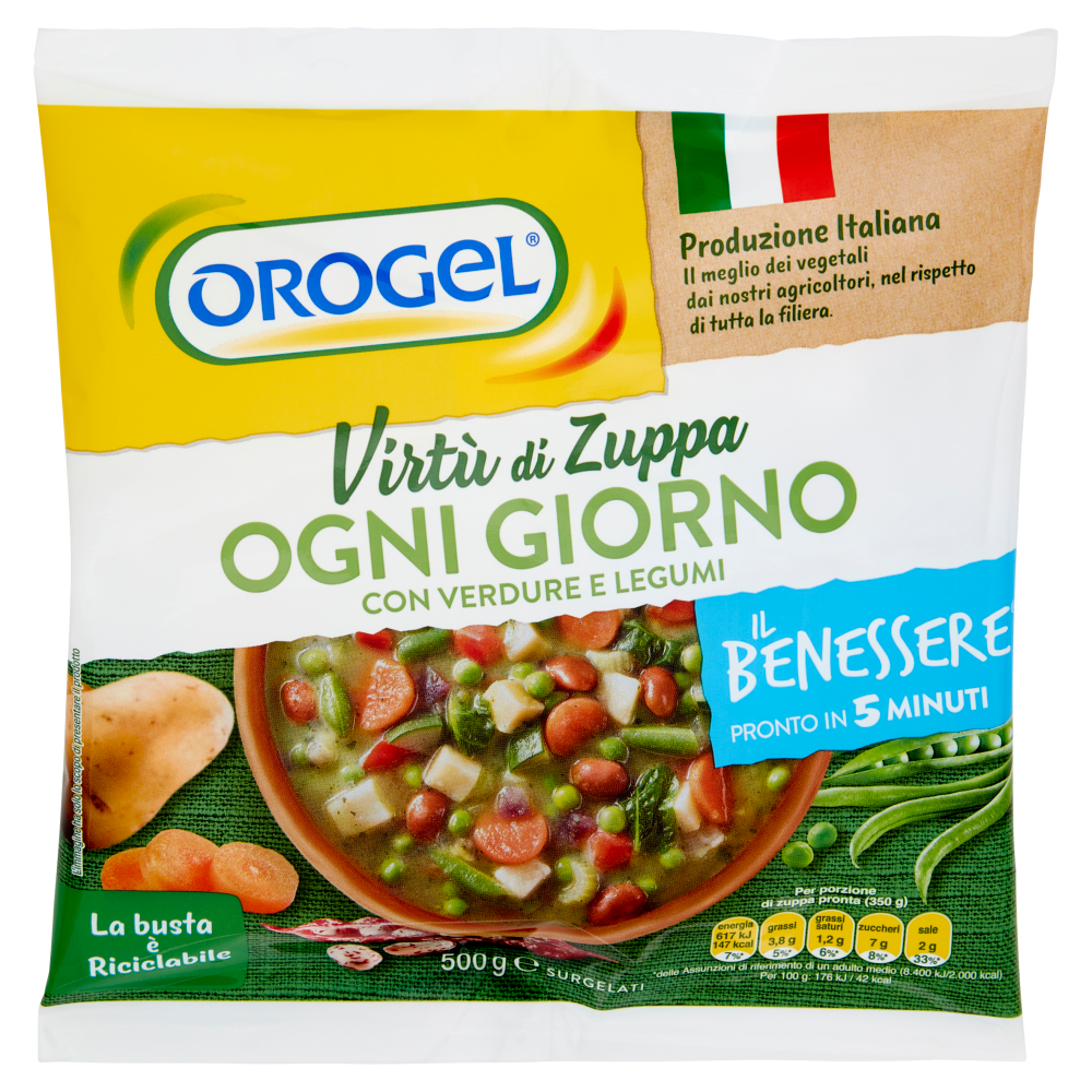 Orogel Il Benessere Virt&ugrave; di Zuppa Ogni Giorno con Verdure e Legumi Surgelati 500 g