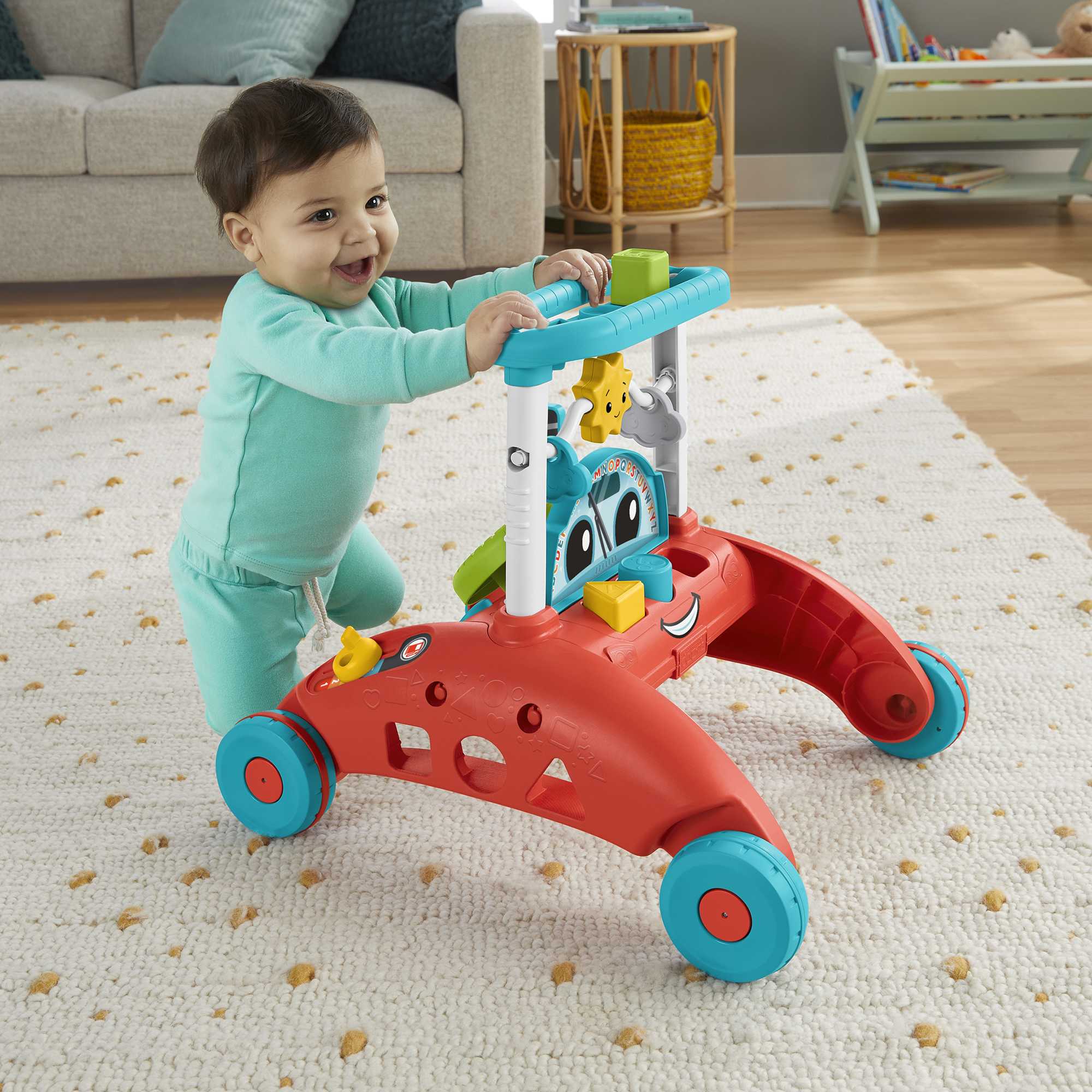 Fisher-Price Primi Passi al Volante, Edizione multilingue, giocattolo ispirato a una macchina che incoraggia i bambini a camminare, Giocattolo per bambini 6+ mesi