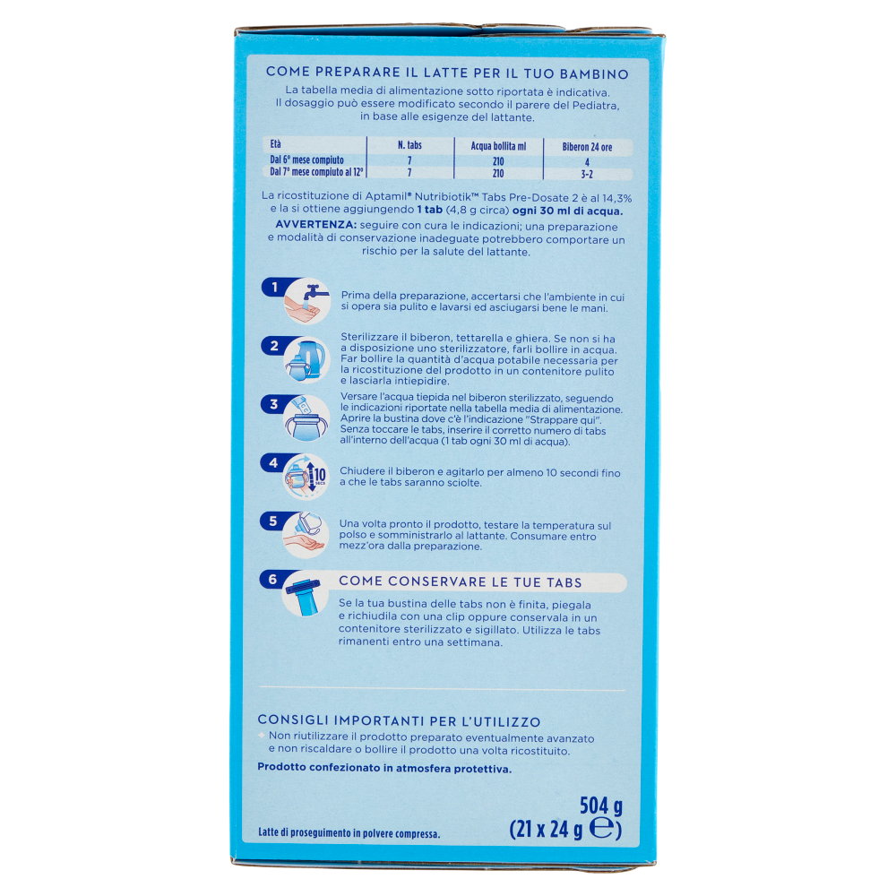 APTAMIL Nutribiotik Tabs 2,Latte di proseguimento in Tabs, dal 6° mese compiuto al 12°, 21 bustine