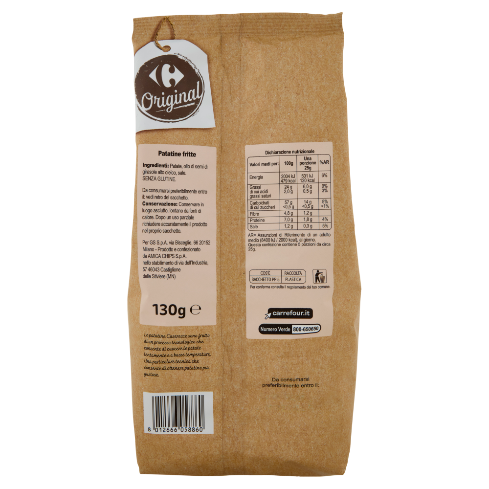Carrefour Original Patatine Caserecce taglio rustico 130 g