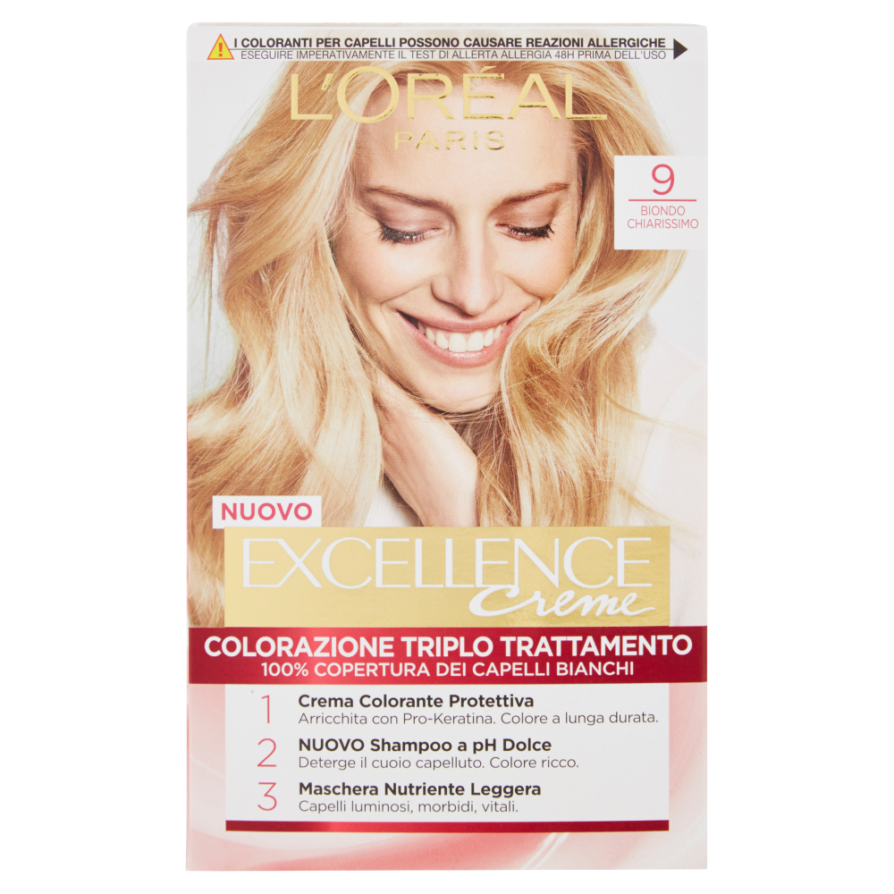 L'Or&eacute;al Paris Excellence Crema colorante triplo trattamento avanzato, 9 Biondo Chiarissimo