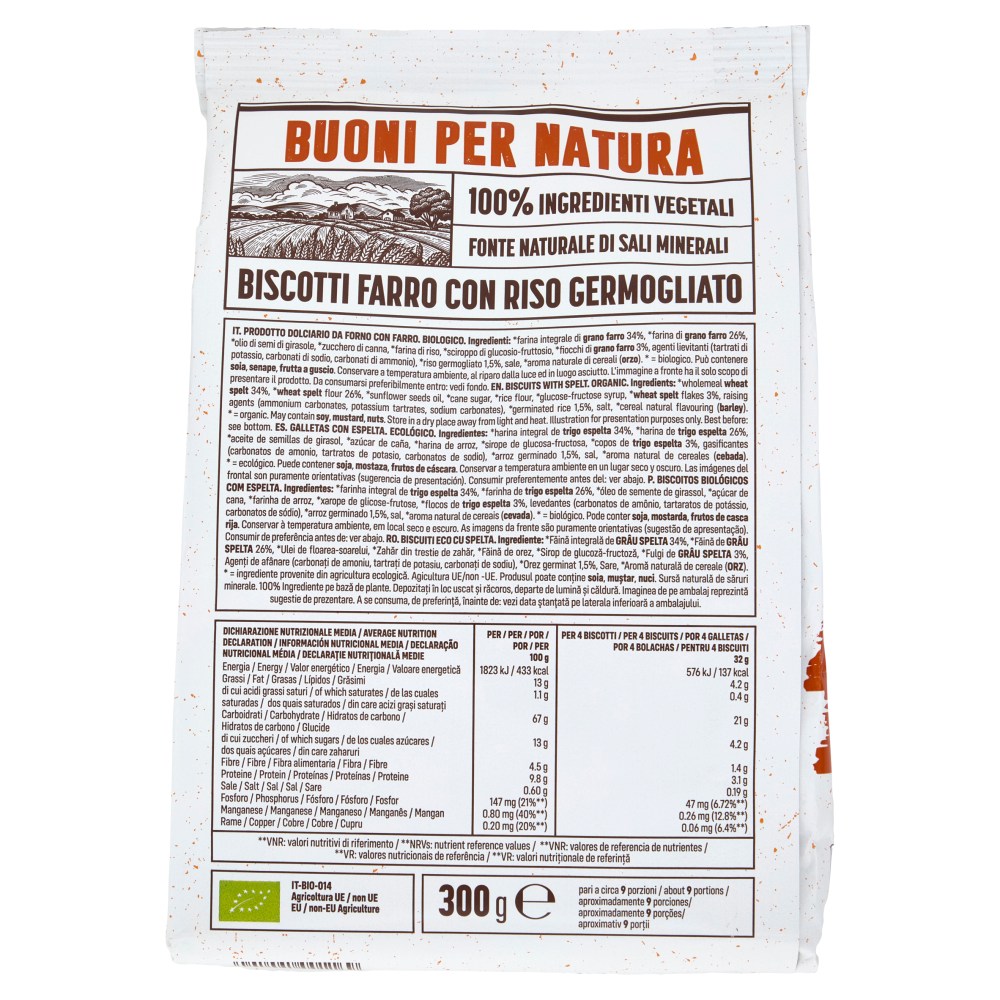 Germinal Bio Buoni per Natura Biscotti Farro con Riso Germogliato 300 g