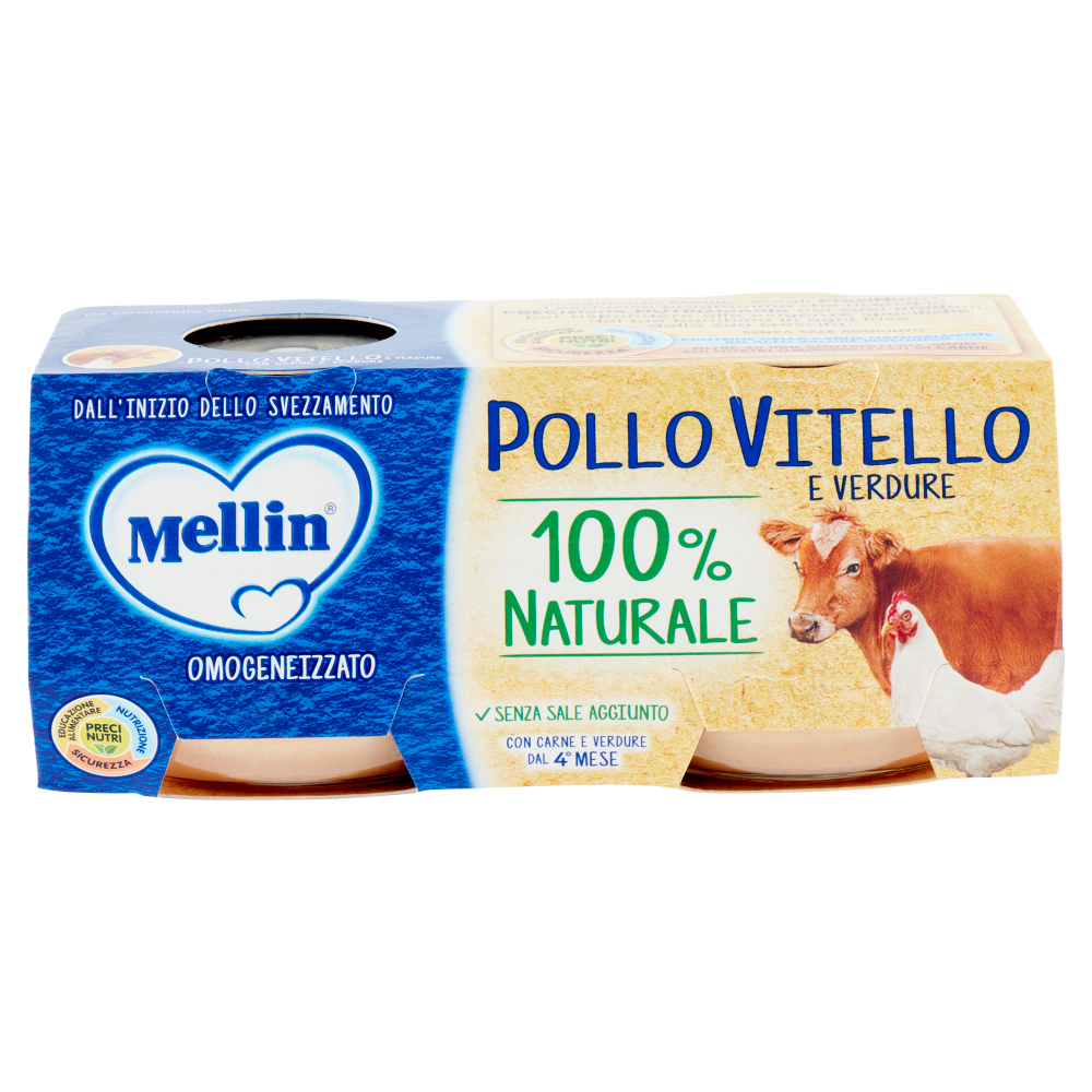 Mellin Pollo Vitello e Verdure 100% Naturale Omogeneizzato 2 x 80 g