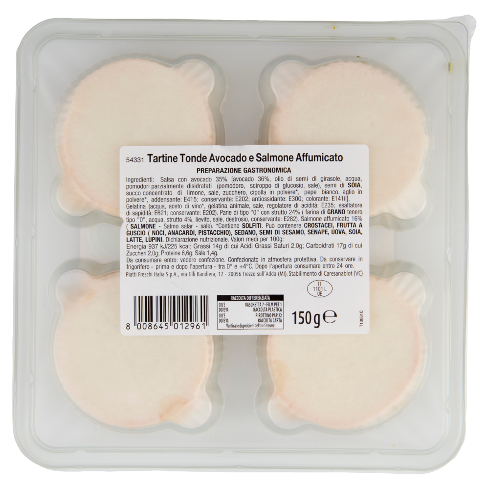 arturo Vogliazzi Tartine Salsa Avocado e Salmone Affumicato 150 g