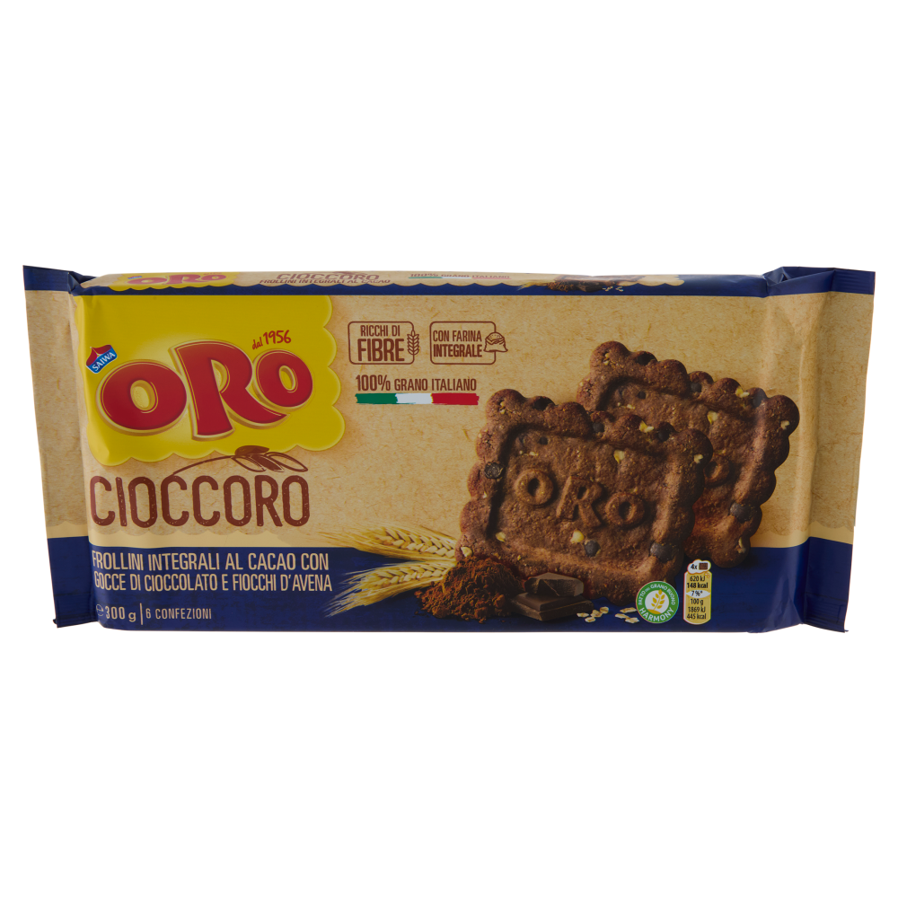 Oro Saiwa Cioccoro - frollini integrali al caca con gocce di cioccolato e fiocchi d'avena - 300g
