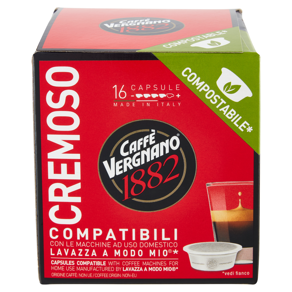 Caffè Vergnano 1882 Cremoso Compostabile** Capsule Compatibili Lavazza a Modo Mio* 16 x 7,5 g