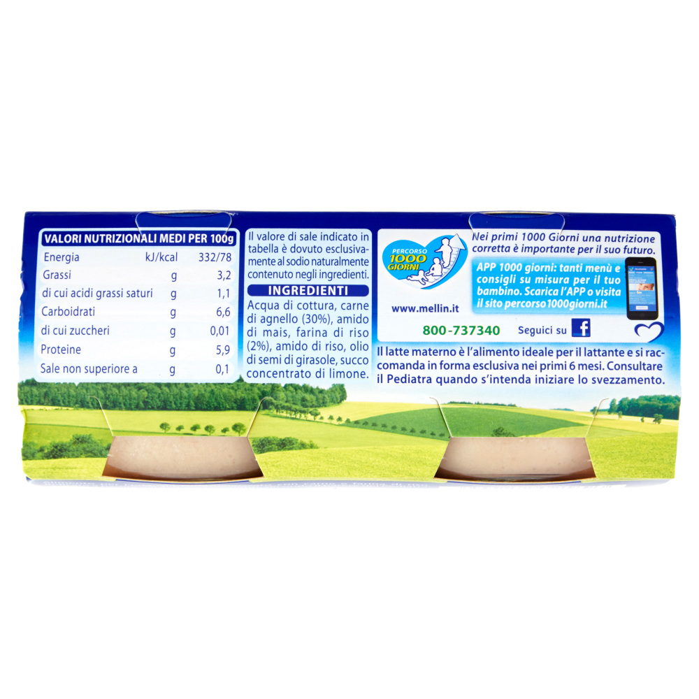 Mellin Agnello 100% Naturale Omogeneizzato 2 x 80 g