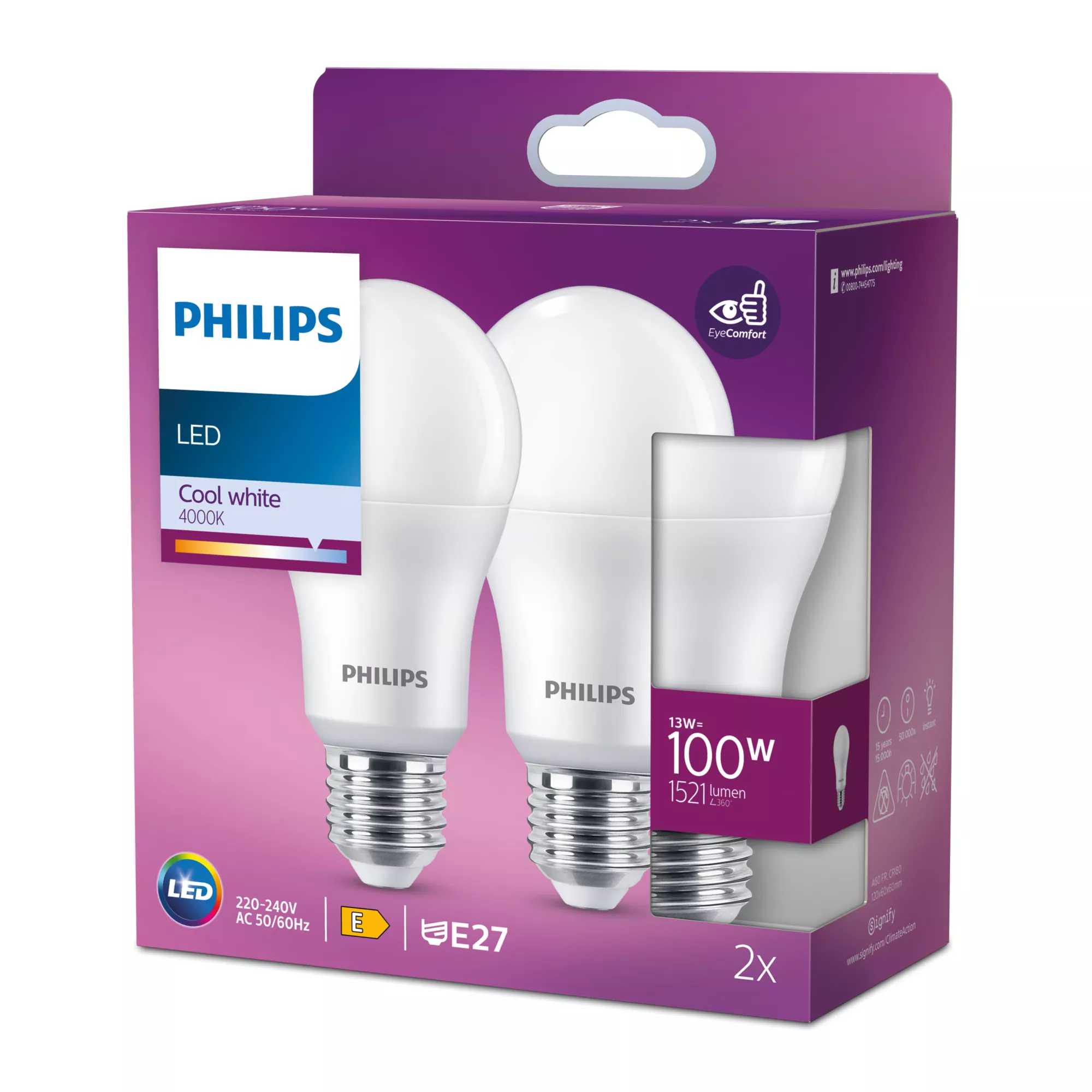 Philips Lampadina 100 W A60 E27 x2
