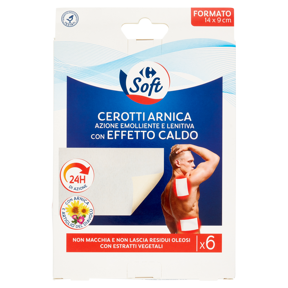 Carrefour Soft Cerotti Arnica Azione Emolliente e Lenitiva con Effetto Caldo Formato 14 x 9 cm 6 pz