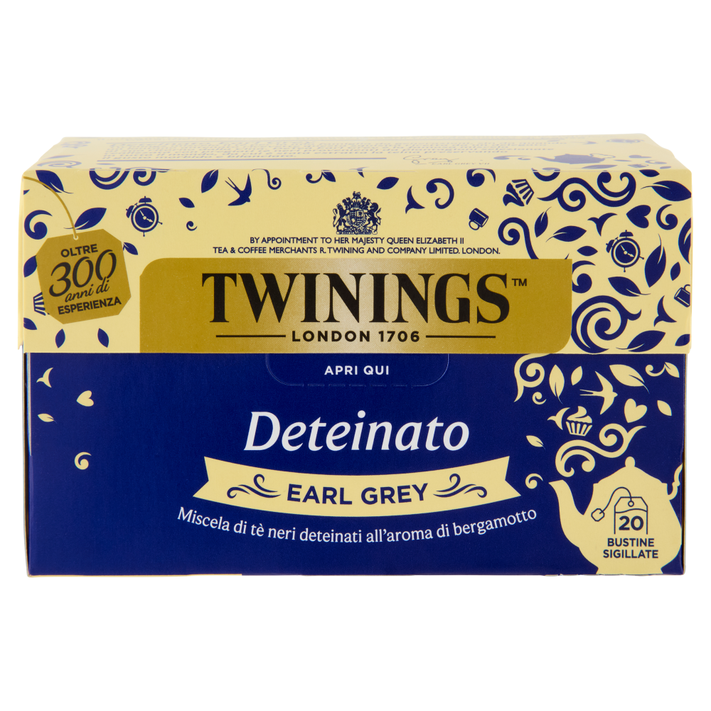 Twinings Deteinato Earl Grey Tè Nero Deteinato dal sapore di Bergamotto 20 filtri The 40 g