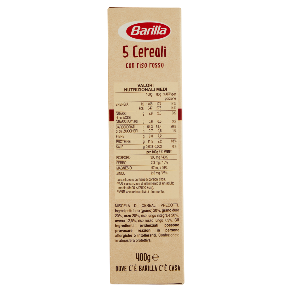 Barilla 5 Cereali con Riso Rosso Fonte di fibre 400 g