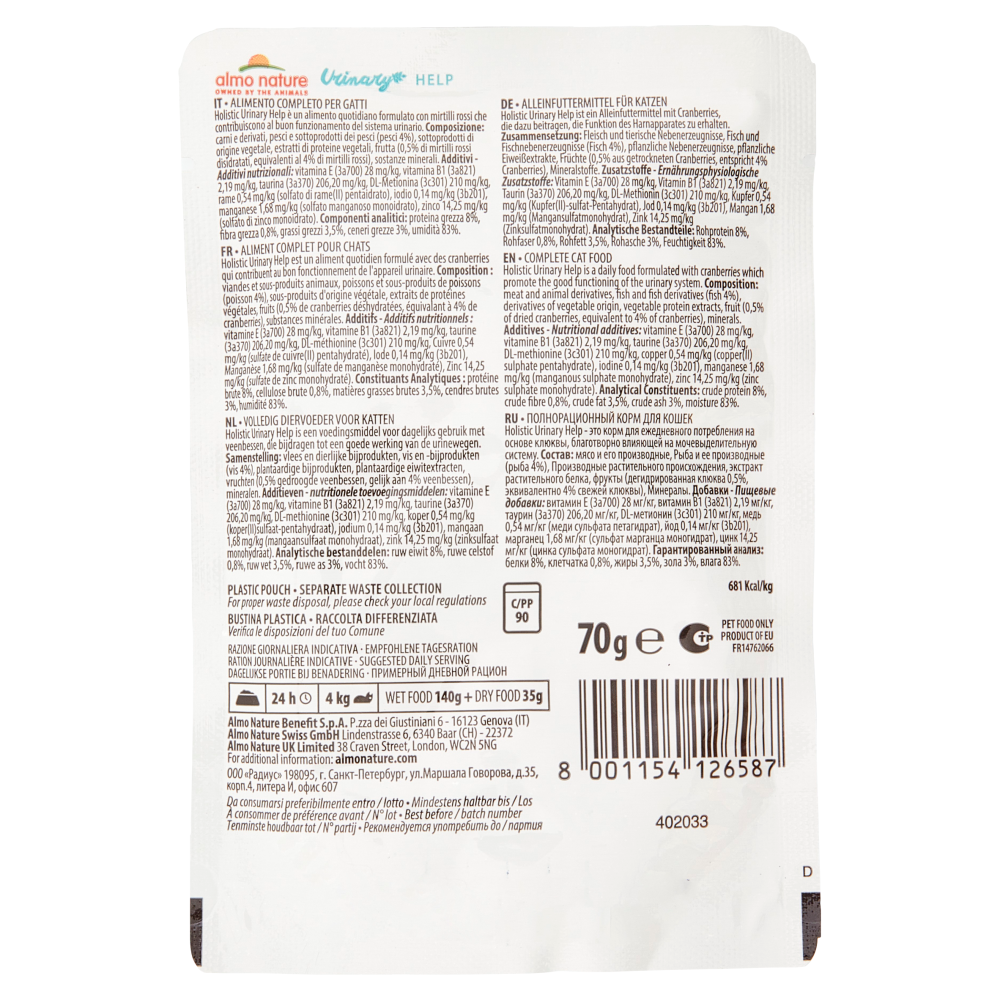 almo nature Urinary Help Adult & Mature Cat con Pesce 70 g
