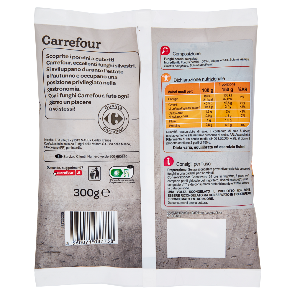 Carrefour Funghi Porcini Tagliati a cubetti Surgelato 300 g