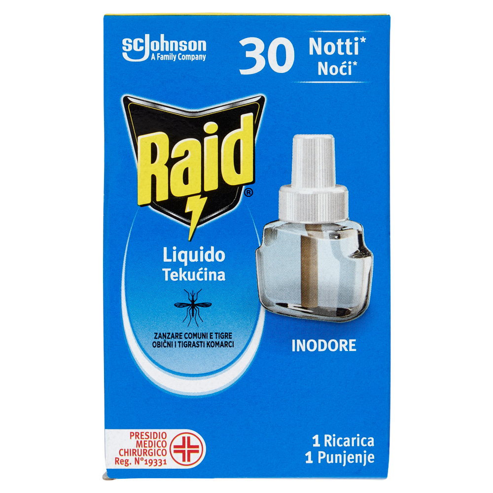 Raid Liquido Elettrico 30 Notti Ricarica; Inodore, 21ml 