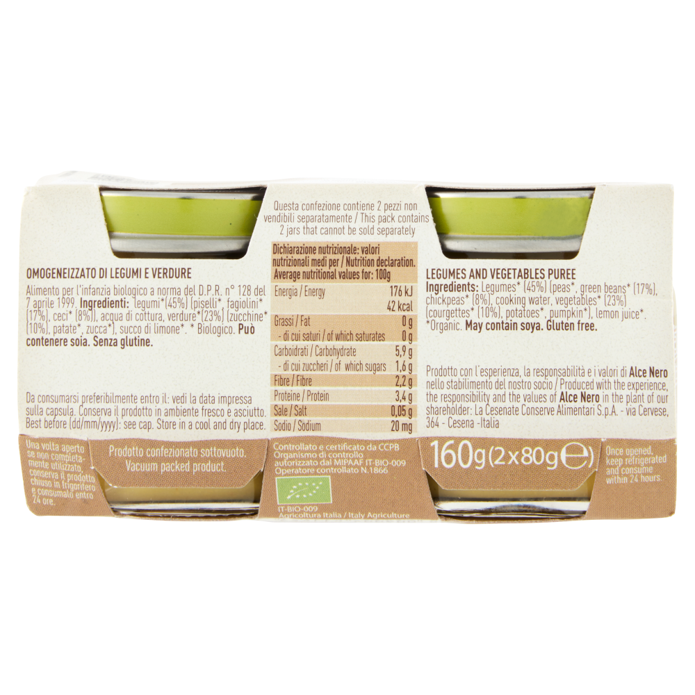 alce nero Omogeneizzato di Legumi e Verdure 2 x 80 g