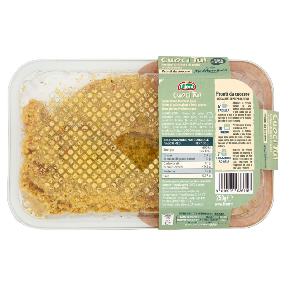 Fileni Cuoci Tu! Fettine di filetto di pollo crude panate gusto Mediterraneo 250 g