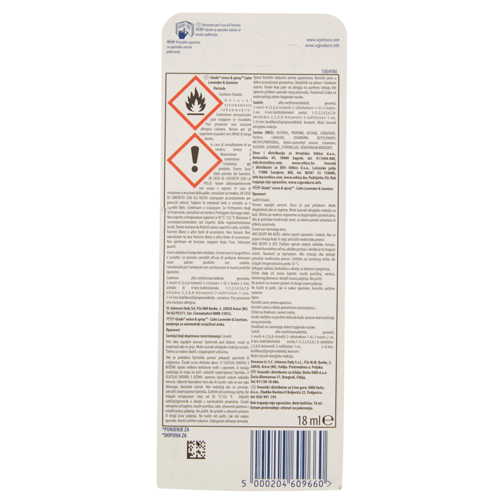 glade sense & spray Ricarica Calm Lavender & Jasmine 18 ml