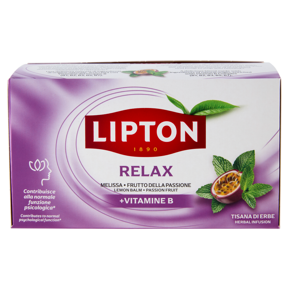 Lipton Relax Melissa, Frutto della Passione + Vitamine B Tisana di Erbe 17 x 1,9 g