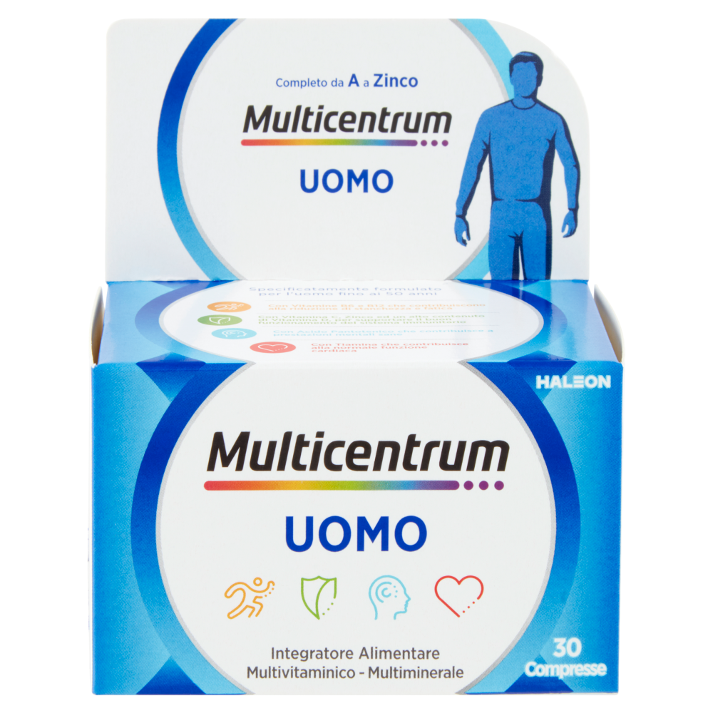 Multicentrum Uomo Vitamina B, D, Magnesio Integratore Multivitaminico Completo 30 cpr 39 g