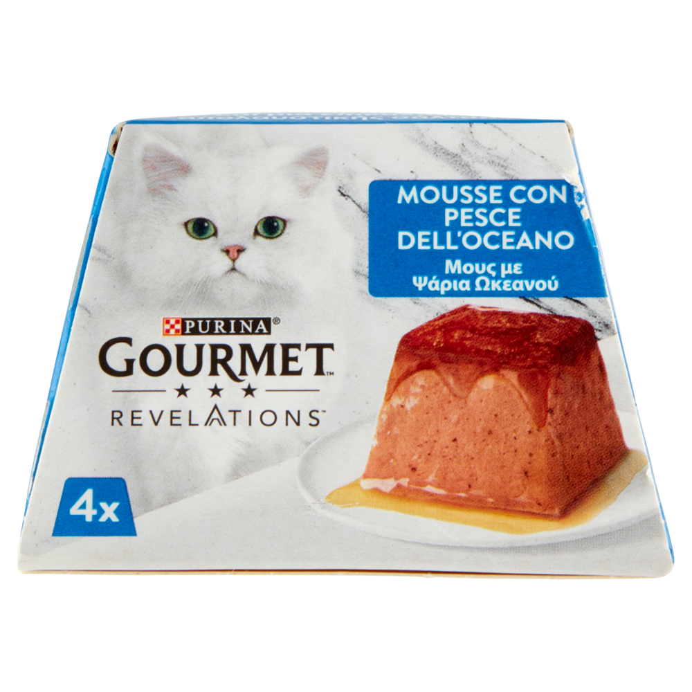 PURINA GOURMET Revelations Mousse con Pesce dell'Oceano e una cascata di salsa 4 x 57 g