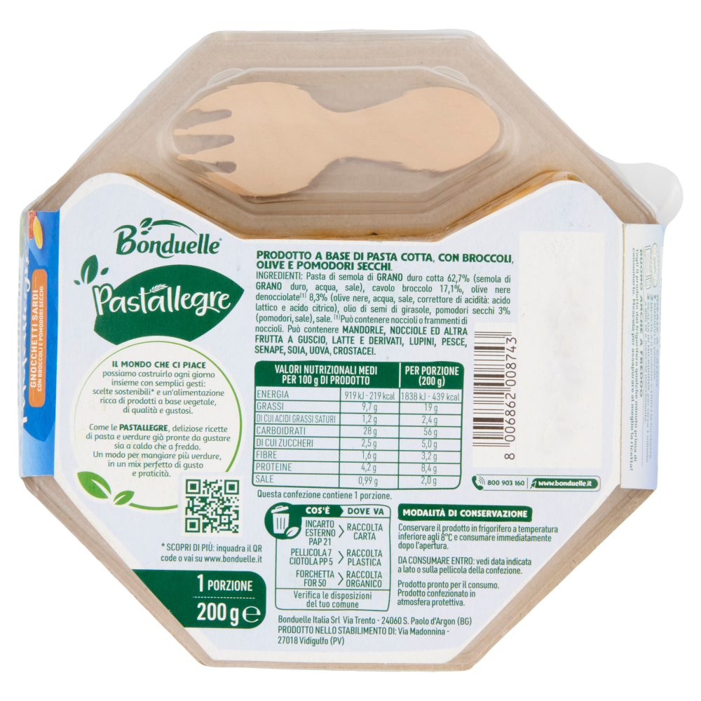 Bonduelle Pastallegre Gnocchetti Sardi con Broccoli e Pomodori Secchi 200 g