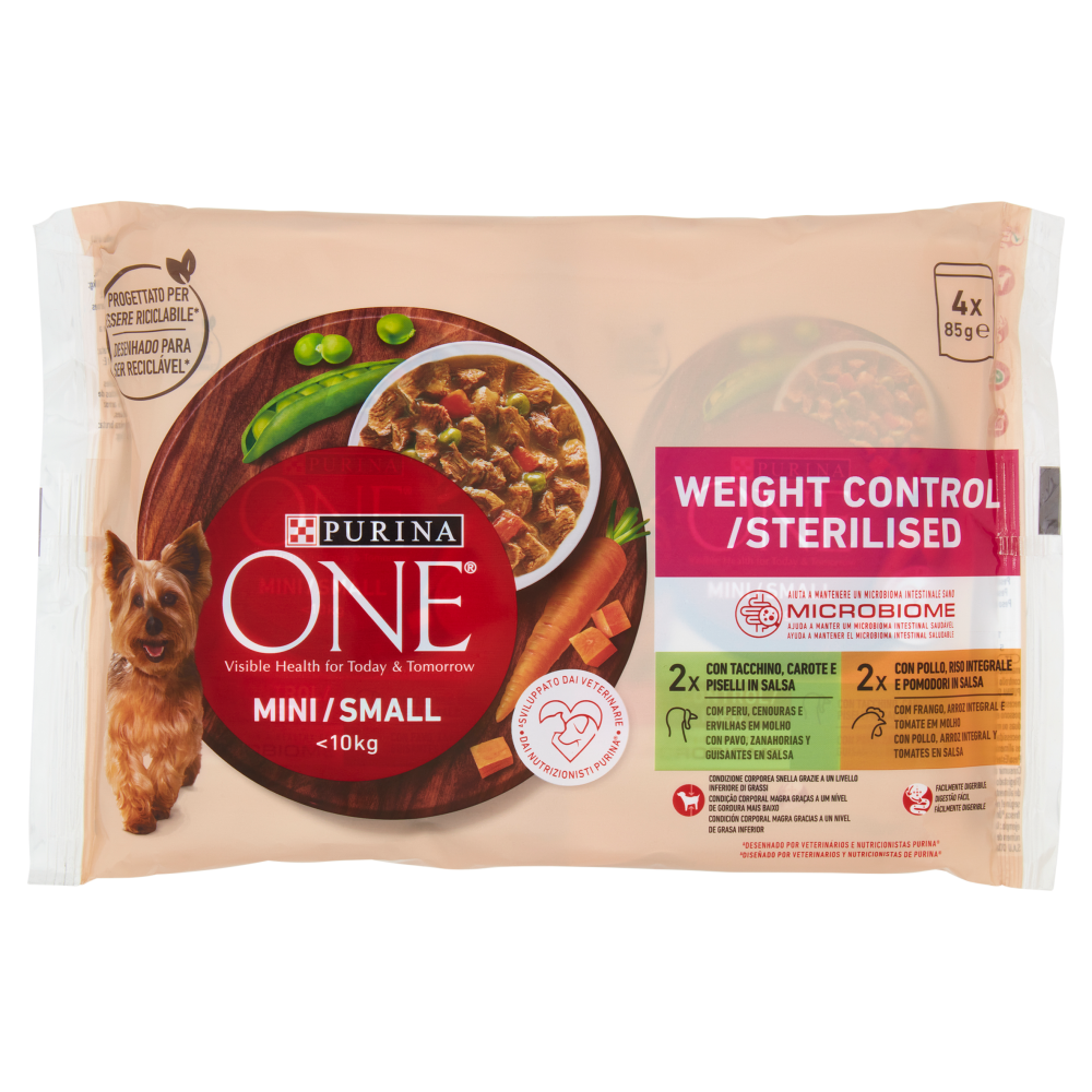 PURINA ONE Mini/Small Weight Control/Sterilised Tacchino e Pollo in Salsa 4 x 85 g