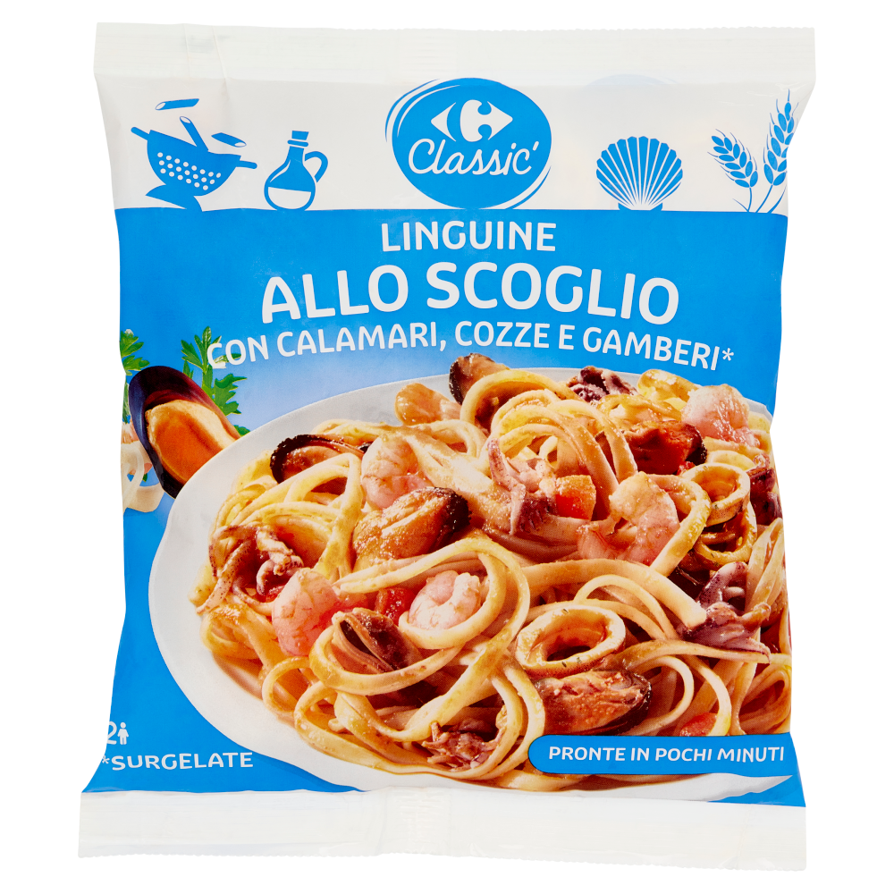 Carrefour Classic Linguine allo Scoglio con Calamari, Cozze e Gamberi Surgelate 550 g