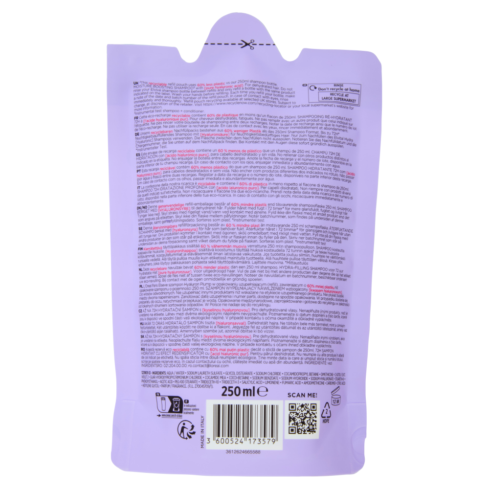 L'Or&eacute;al Paris Hydra Hyaluronic Eco-Ricarica Shampoo per Capelli Disidratati 250 ml