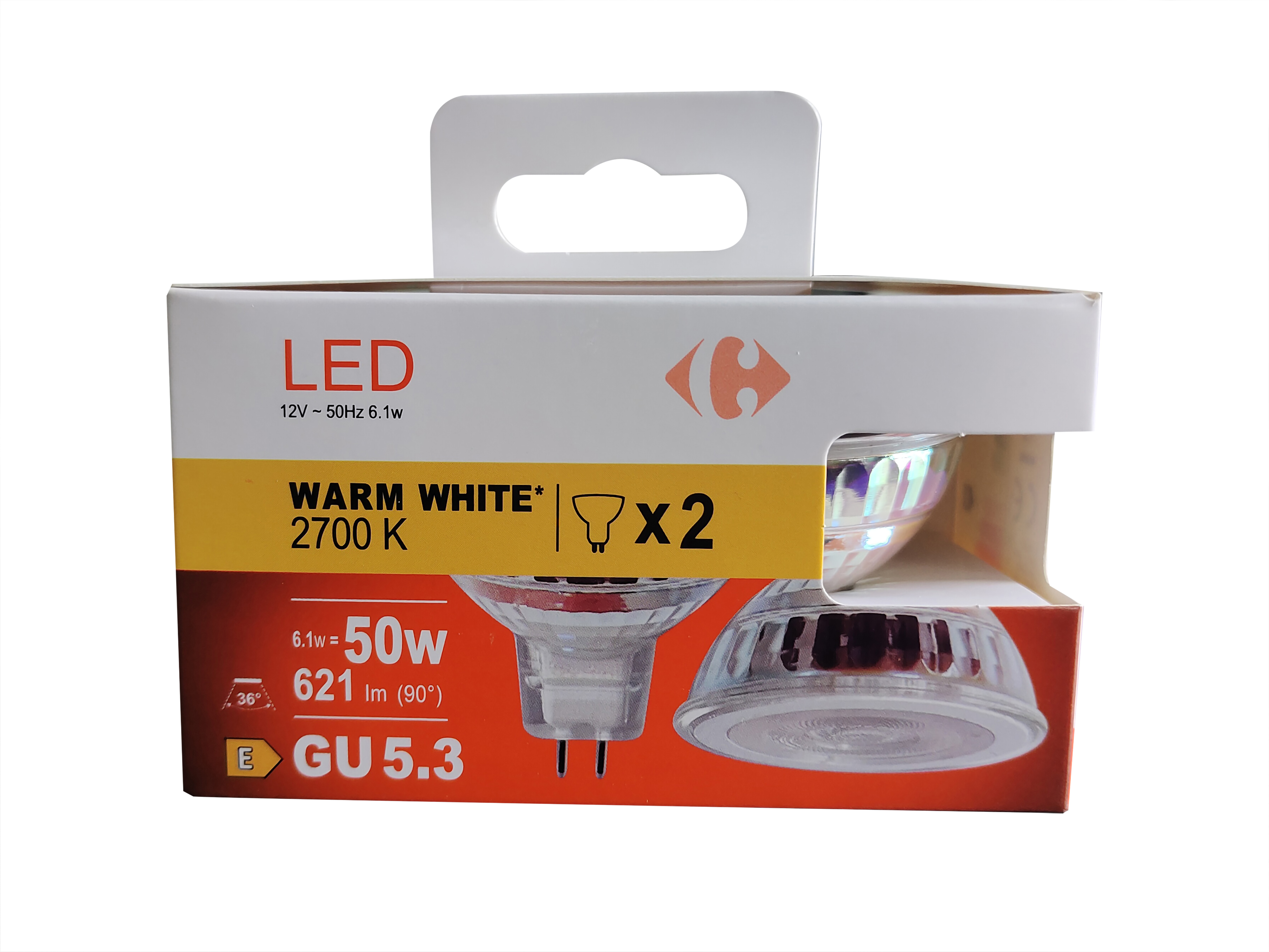 Carrefour 2 led faretto 50W, attacco GU5.3, luce calda