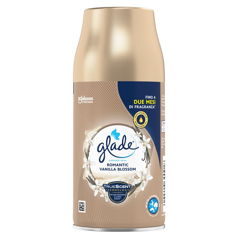 Glade Automatic Spray Ricarica, Profumatore per Ambienti, Fragranza Romantic Vanilla Blossom, 269 ml
