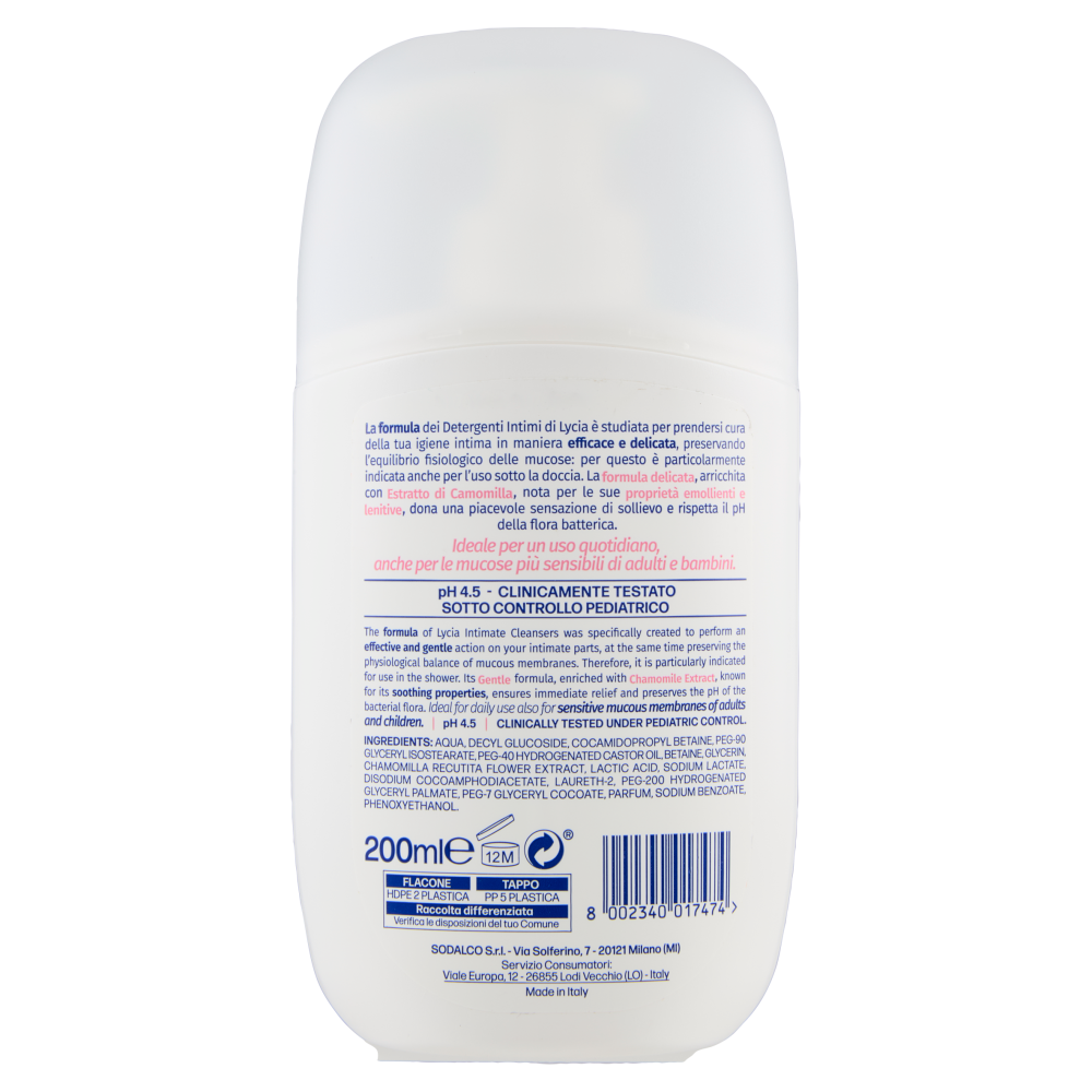 Lycia detergente intimo formula delicata pH 4.5 con Estratto di Camomilla 200 ml