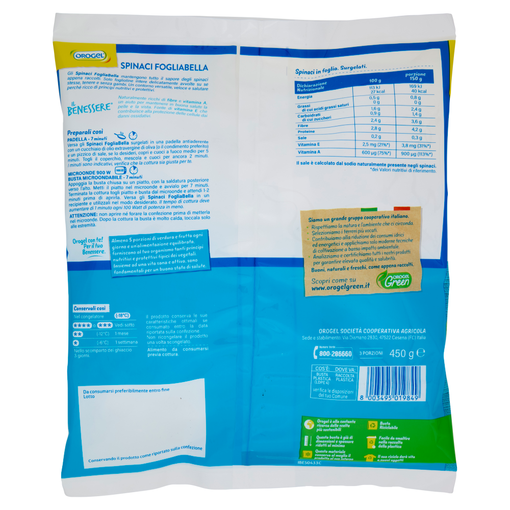 Orogel Il Benessere Spinaci Fogliabella Surgelati 450 g