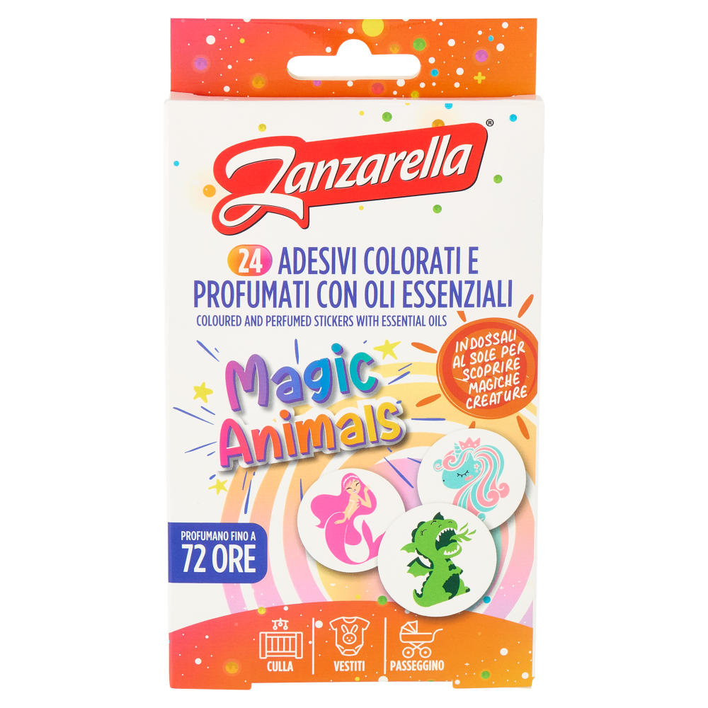 Zanzarella Adesivi Colorati e Profumati con Oli Essenziali Magic Animals 24 pz
