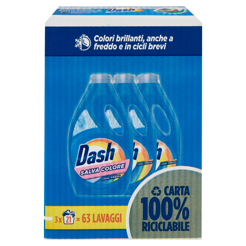 Dash Detersivo Liquido Lavatrice, Salvacolore, 3x21 Lavaggi=63 Lavaggi 3x1050ml