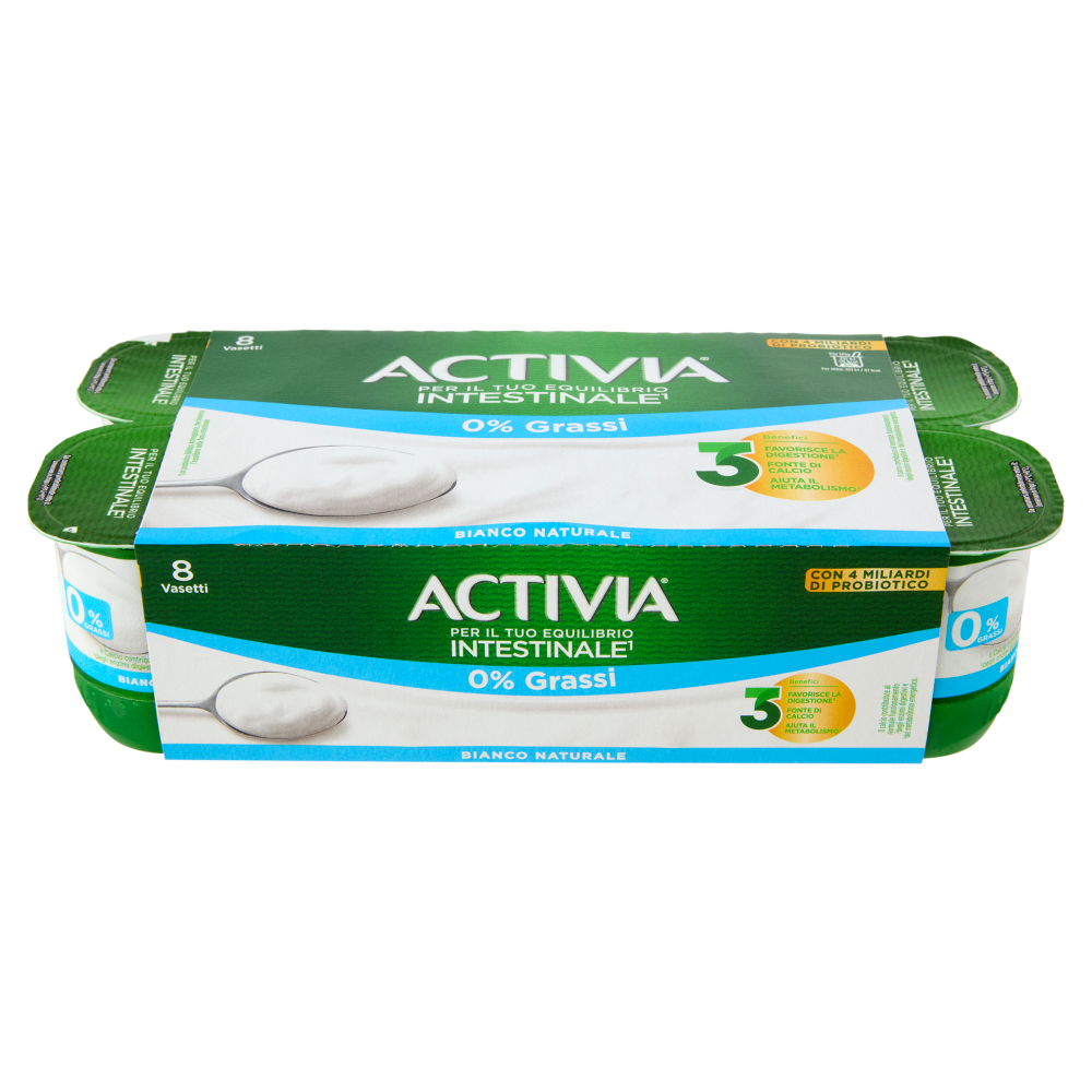 ACTIVIA Yogurt con Probiotico Bifidus, 0% Grassi, Bianco Naturale, 8x125g