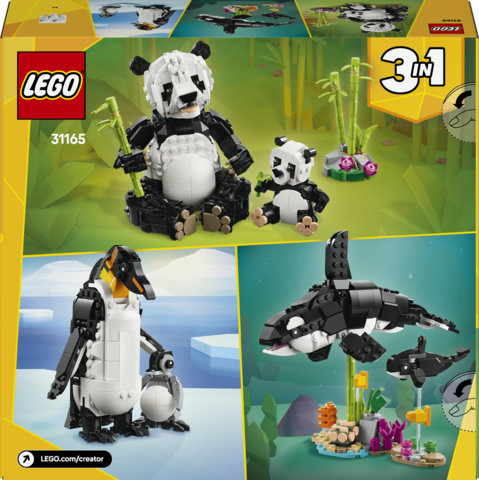 LEGO Creator 3 in 1 31165 Animali Selvatici: Famiglia di Panda Giocattolo, Si Trasforma in Pinguino e Orca, Idea Regalo 8+