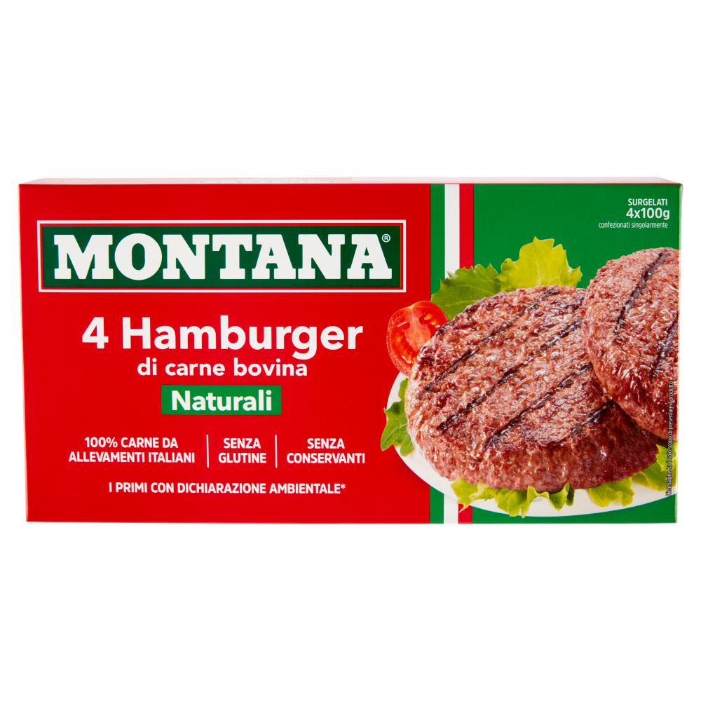 Montana 4 Hamburger di carne bovina Naturali Surgelati 4 x 100 g
